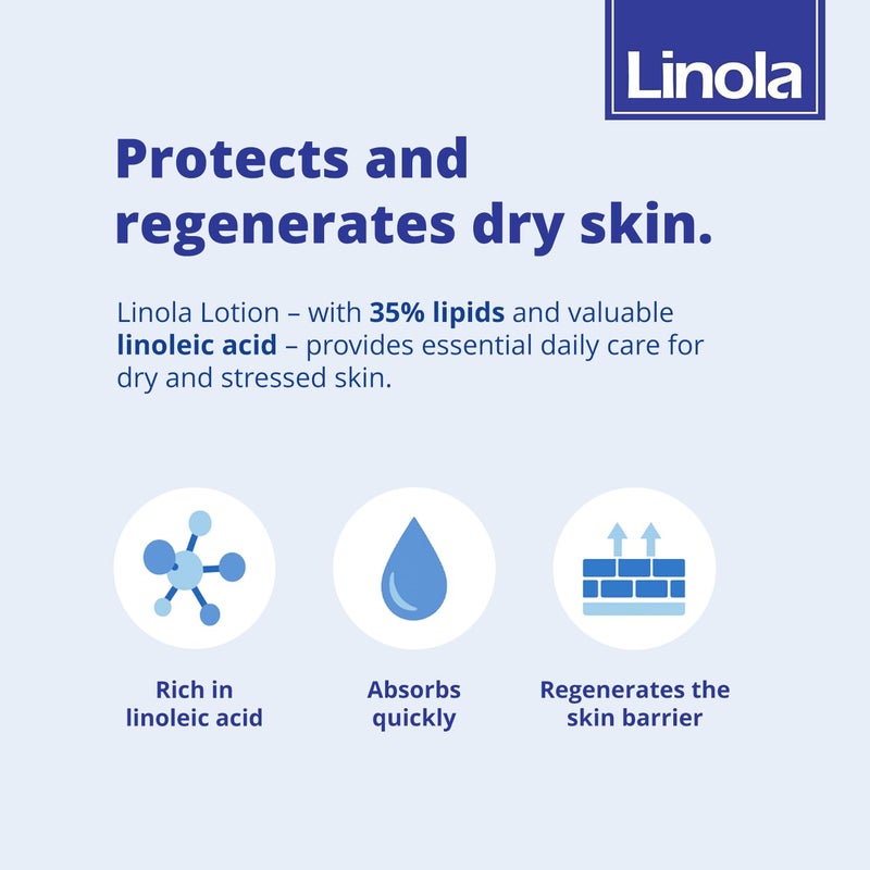 Linola Lotion - Body Lotion with Essential Linoleic Acids - for the Daily Care of Dry & Stressed Skin - Protects & Regenerates Dry Skin - Made in Germany - Vegan - 200 ml (6.8 Fl Oz) - Image 5